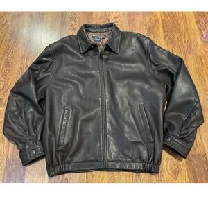 Vintage Nautica Men's Leather Bomber Jacket – Brown – Size 42 – Retro Style